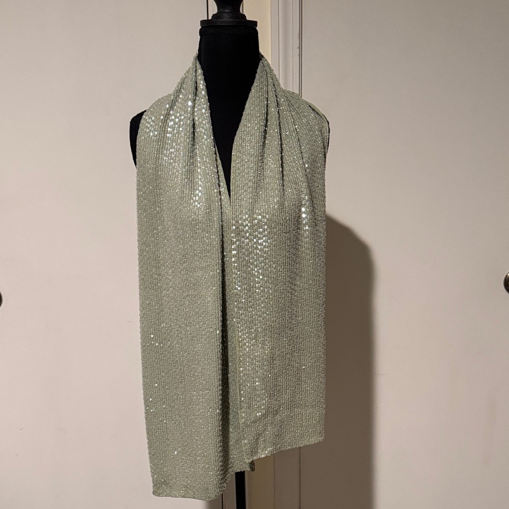Donna Karan Sage Green sequin silk lined wrap